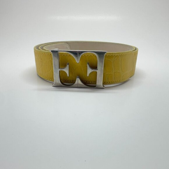 Escada Vintage Belt Women's Size 40 Textured Leather Yellow Made In Italy - Picture 2 of 5